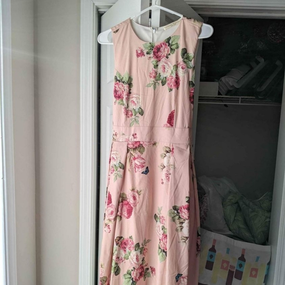 eShakti Rose print crepe sash tie dress